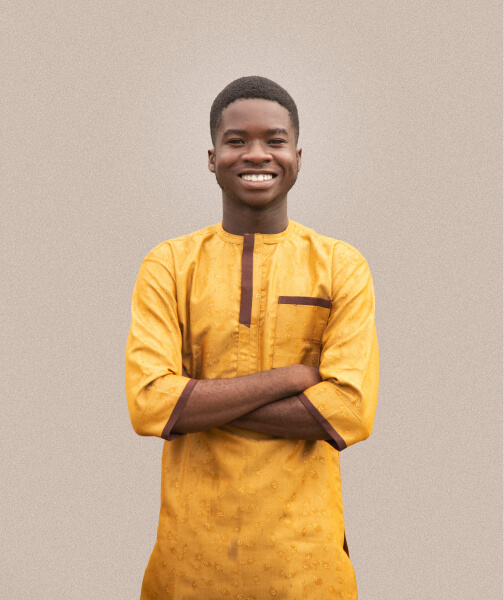 A picture of Ogundele Oluwatosin wearing a blue native attire